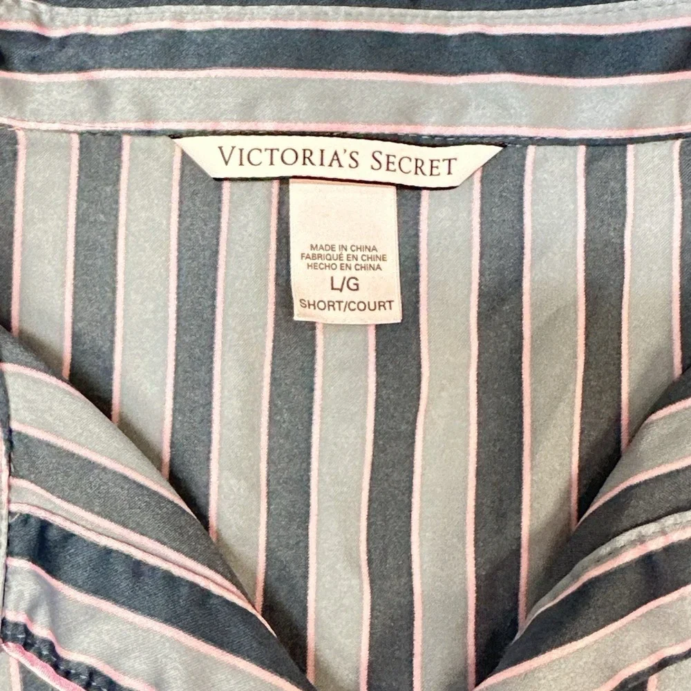 Victoria's‎ Secret Pajama Top Large Pink Satin Long Sleeve Button Up Pinstripe - Picture 8 of 10